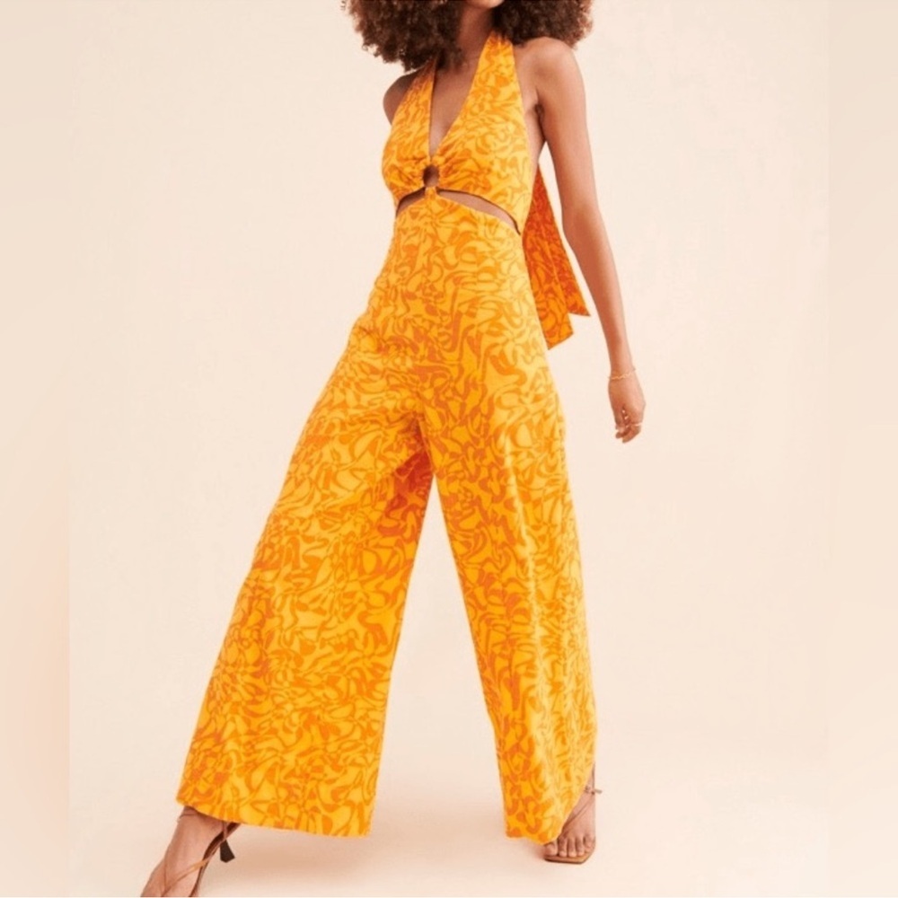 Free People Kira Wide Leg Jumpsuit Sz Small Boho Tropical Indie Retro Festival